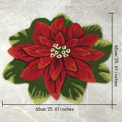 Feblilac Christmas Poinsettia Tufted Bath Mat