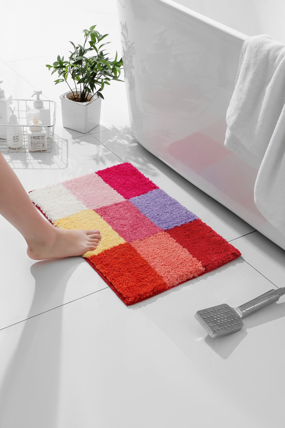 Feblilac Three Checkerboards Tufted Bath Mat