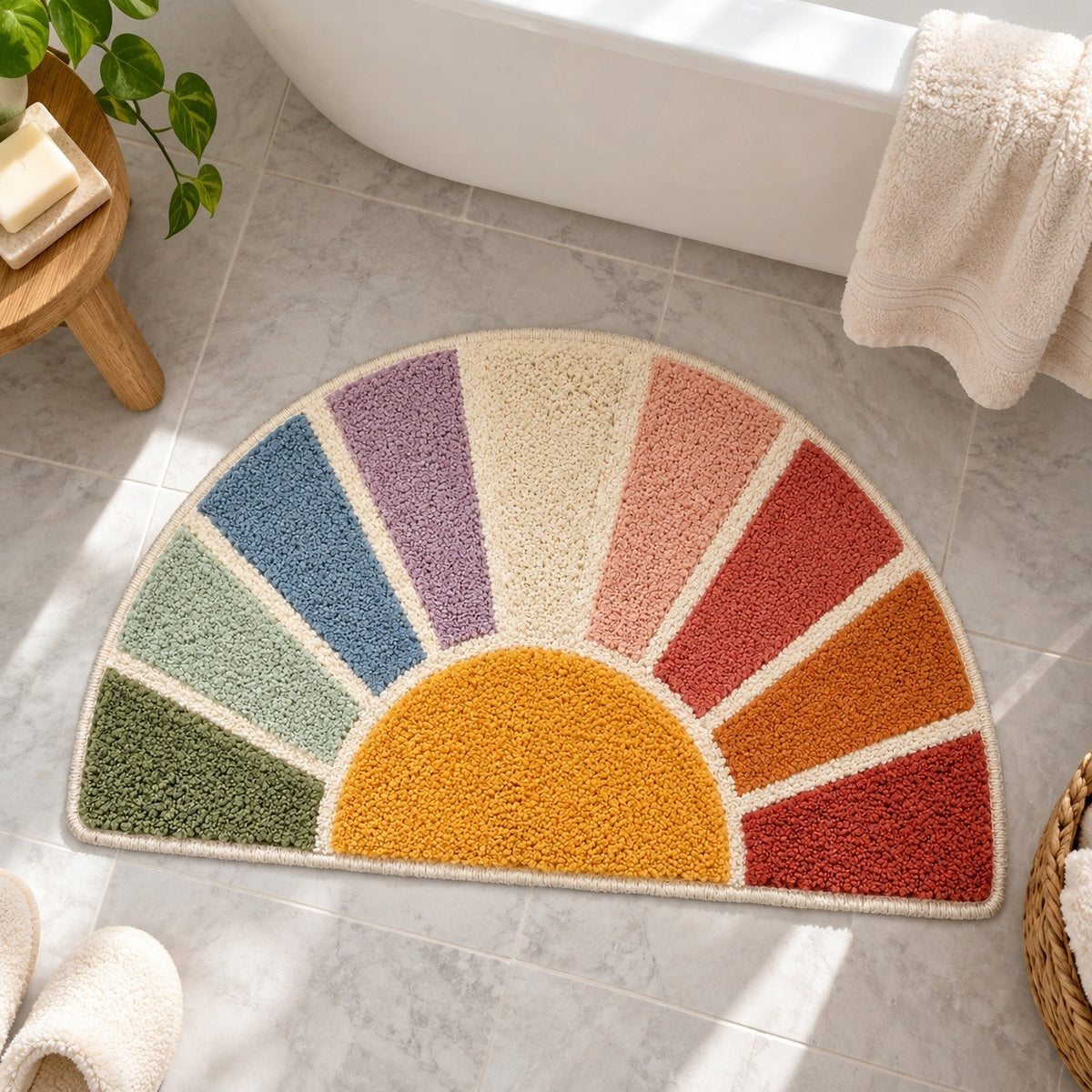 Feblilac Half Circle Sun Tufted Bath Mat