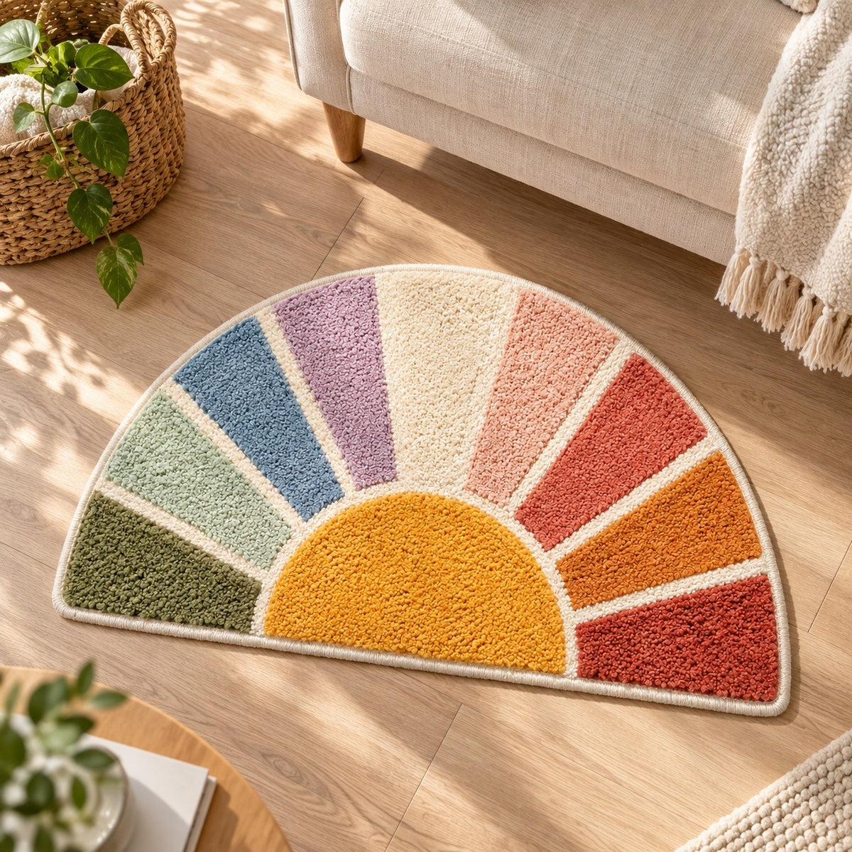 Feblilac Half Circle Sun Tufted Bath Mat