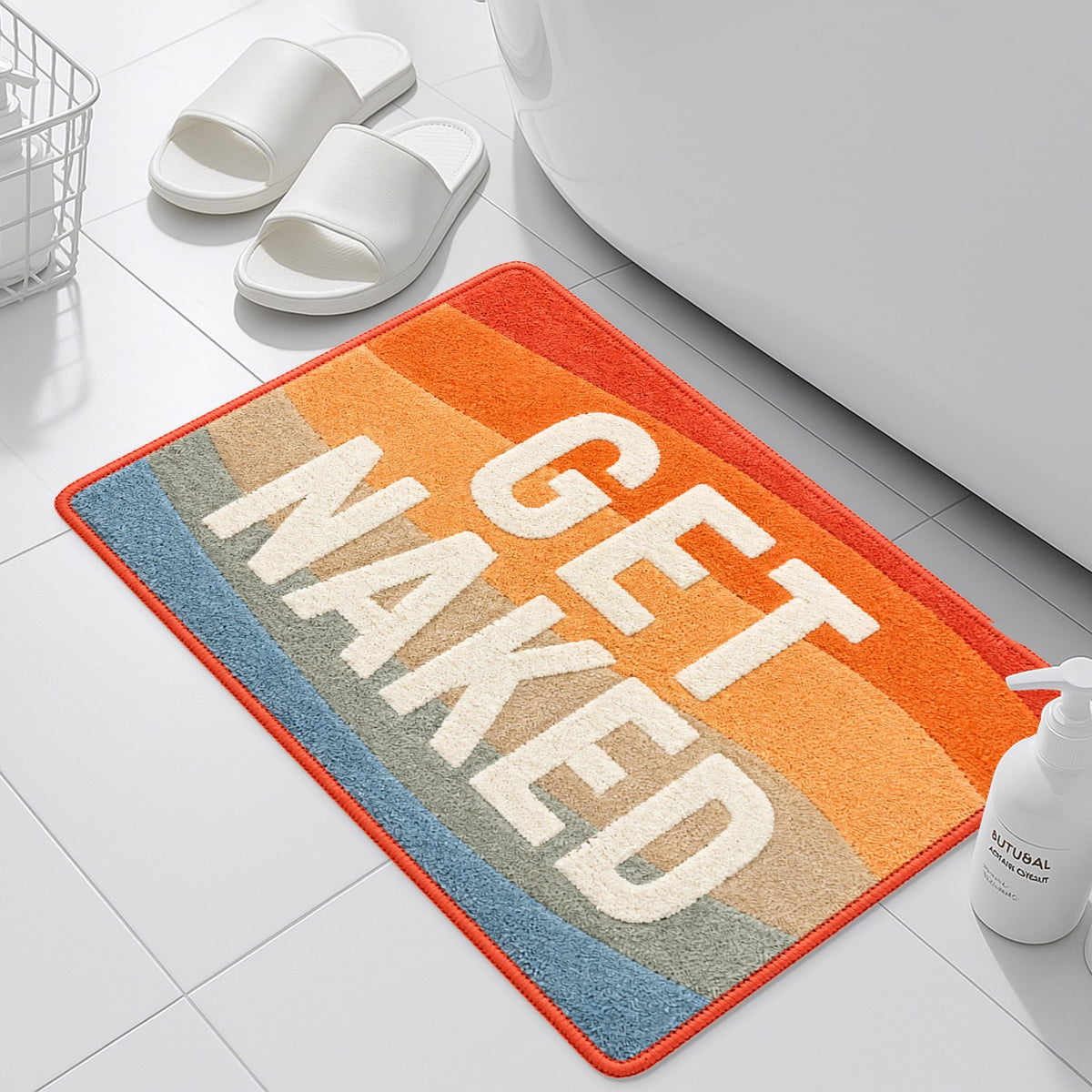 Feblilac Rainbow Color Block Get Naked Tufted Bath Mat