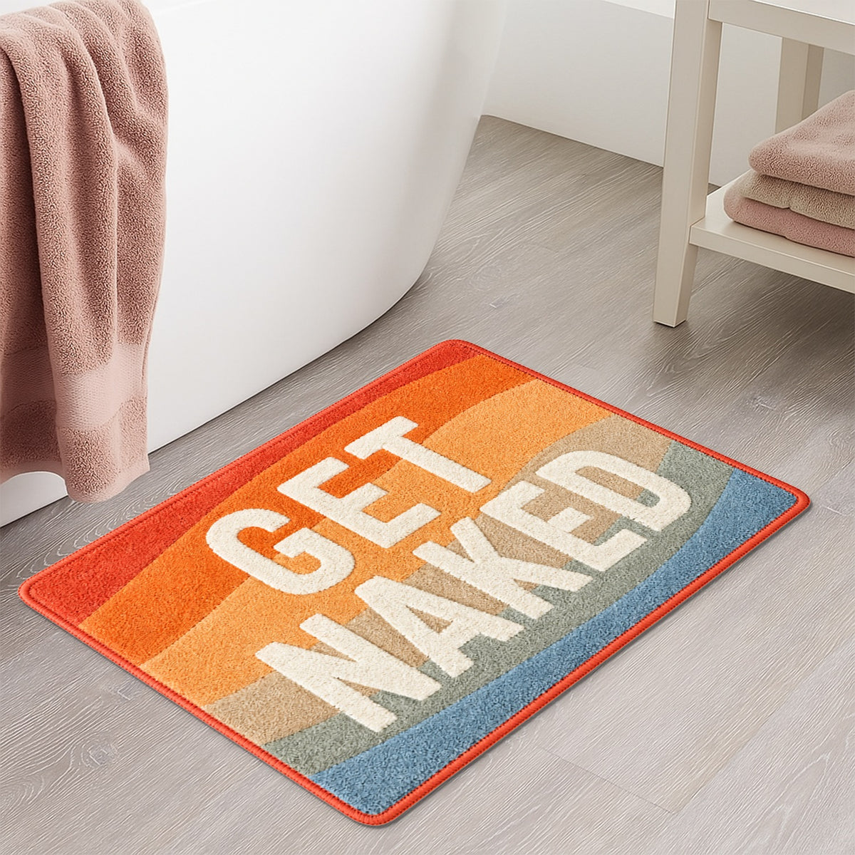Feblilac Rainbow Color Block Get Naked Tufted Bath Mat