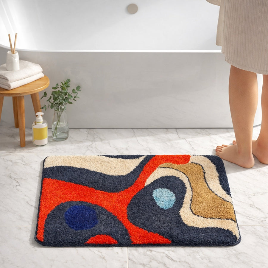 Feblilac Abstract Red Black and Blue River Tufted Bath Mat