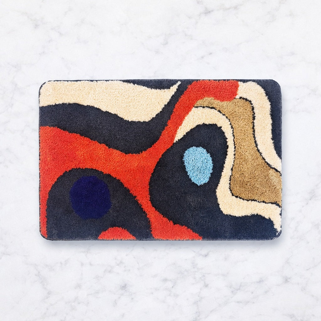 Feblilac Abstract Red Black and Blue River Tufted Bath Mat