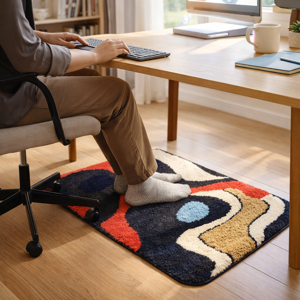 Feblilac Abstract Red Black and Blue River Tufted Bath Mat