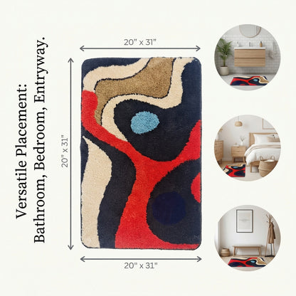 Feblilac Abstract Red Black and Blue River Tufted Bath Mat