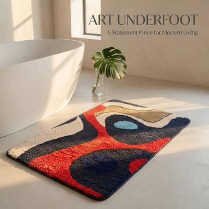 Feblilac Abstract Red Black and Blue River Tufted Bath Mat