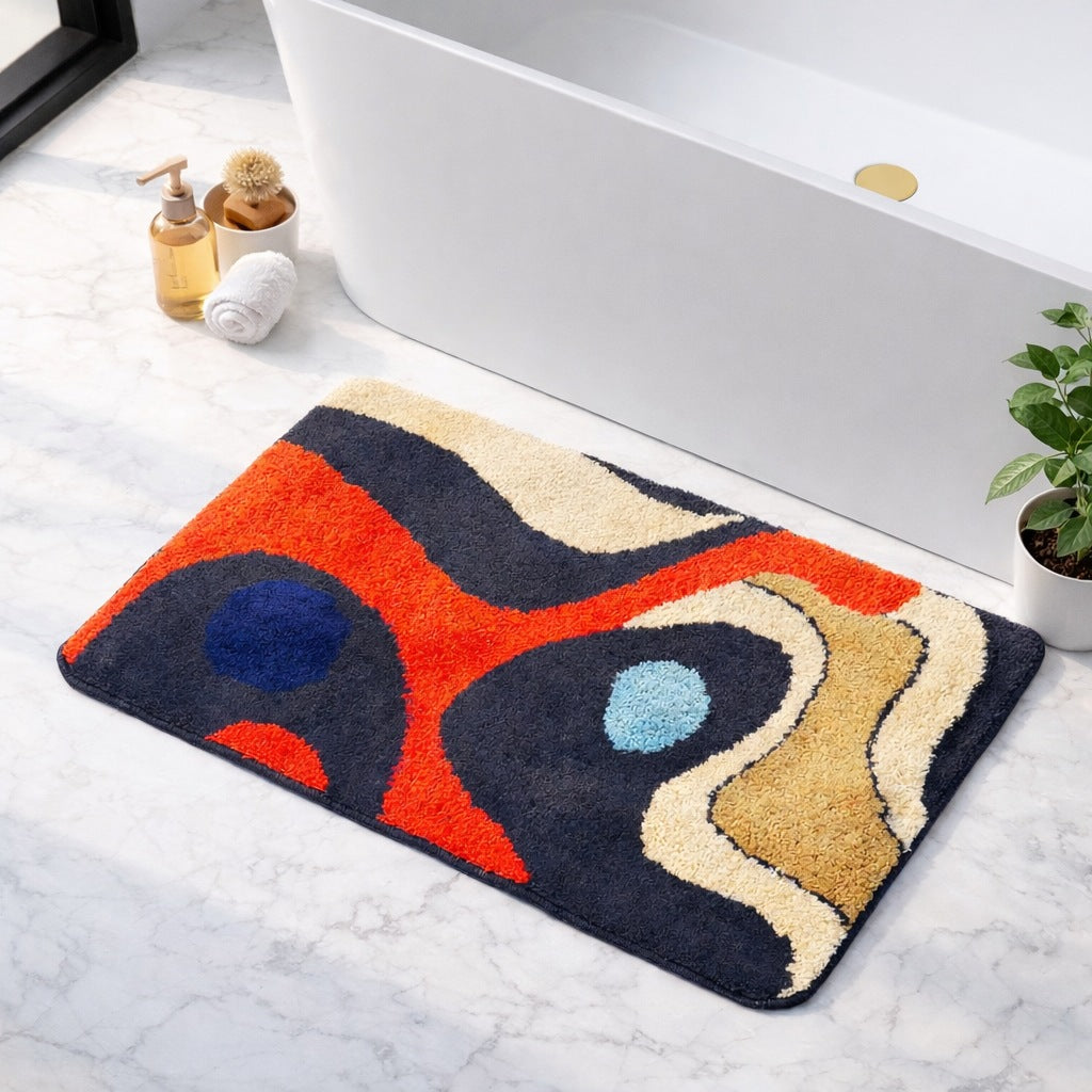 Feblilac Abstract Red Black and Blue River Tufted Bath Mat
