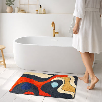 Feblilac Abstract Red Black and Blue River Tufted Bath Mat