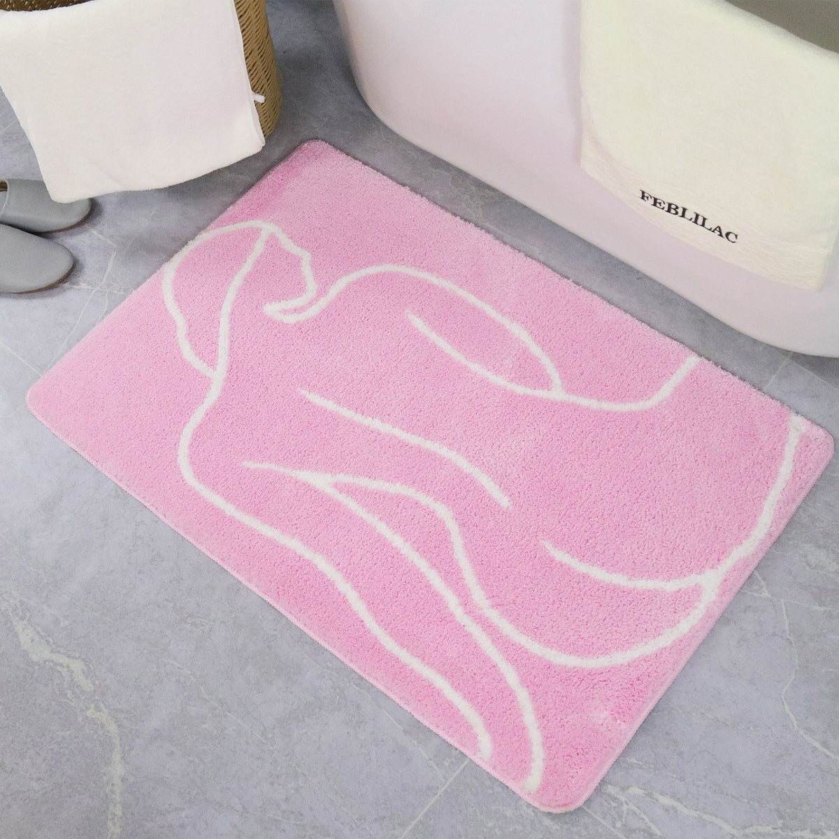 Feblilac Pink Nude Silhouette Tufted Bath Mat