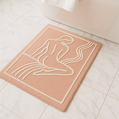 Feblilac Pink and White Nude Silhouette Tufted Bath Mat