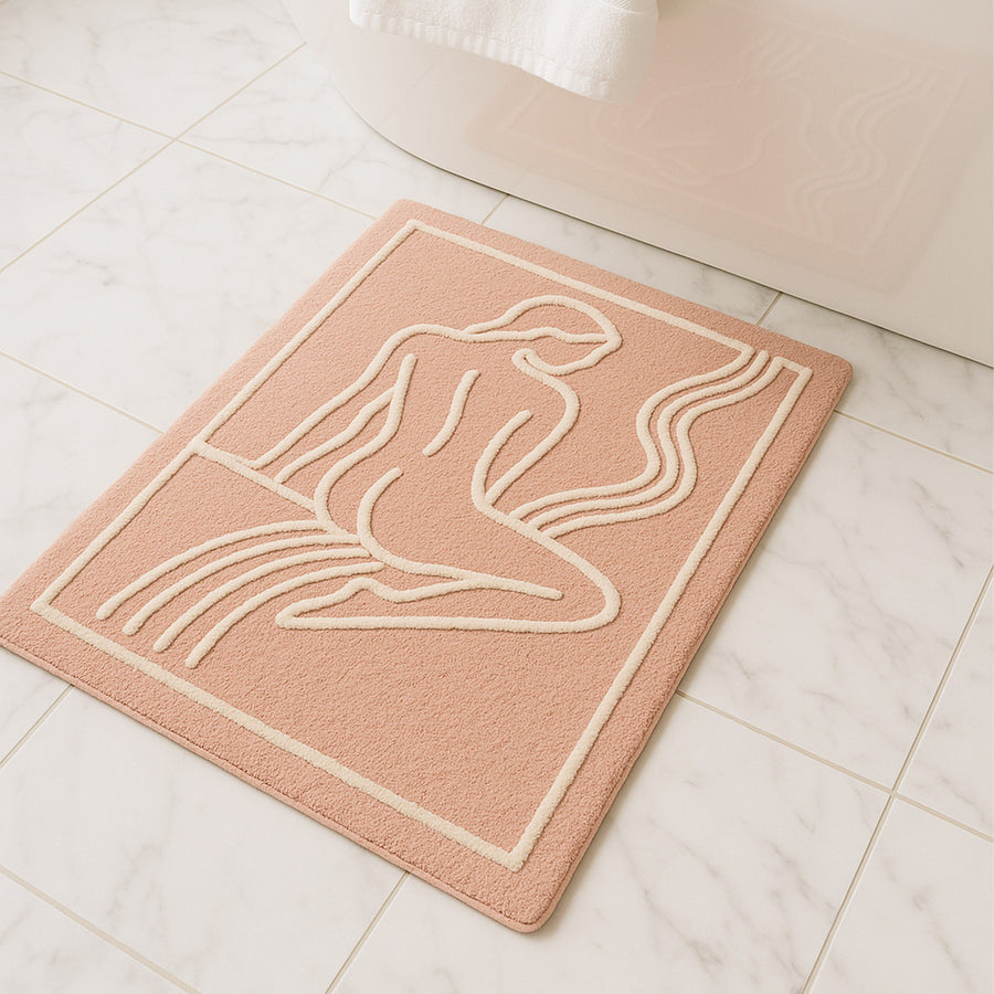 Feblilac Pink and White Nude Silhouette Tufted Bath Mat