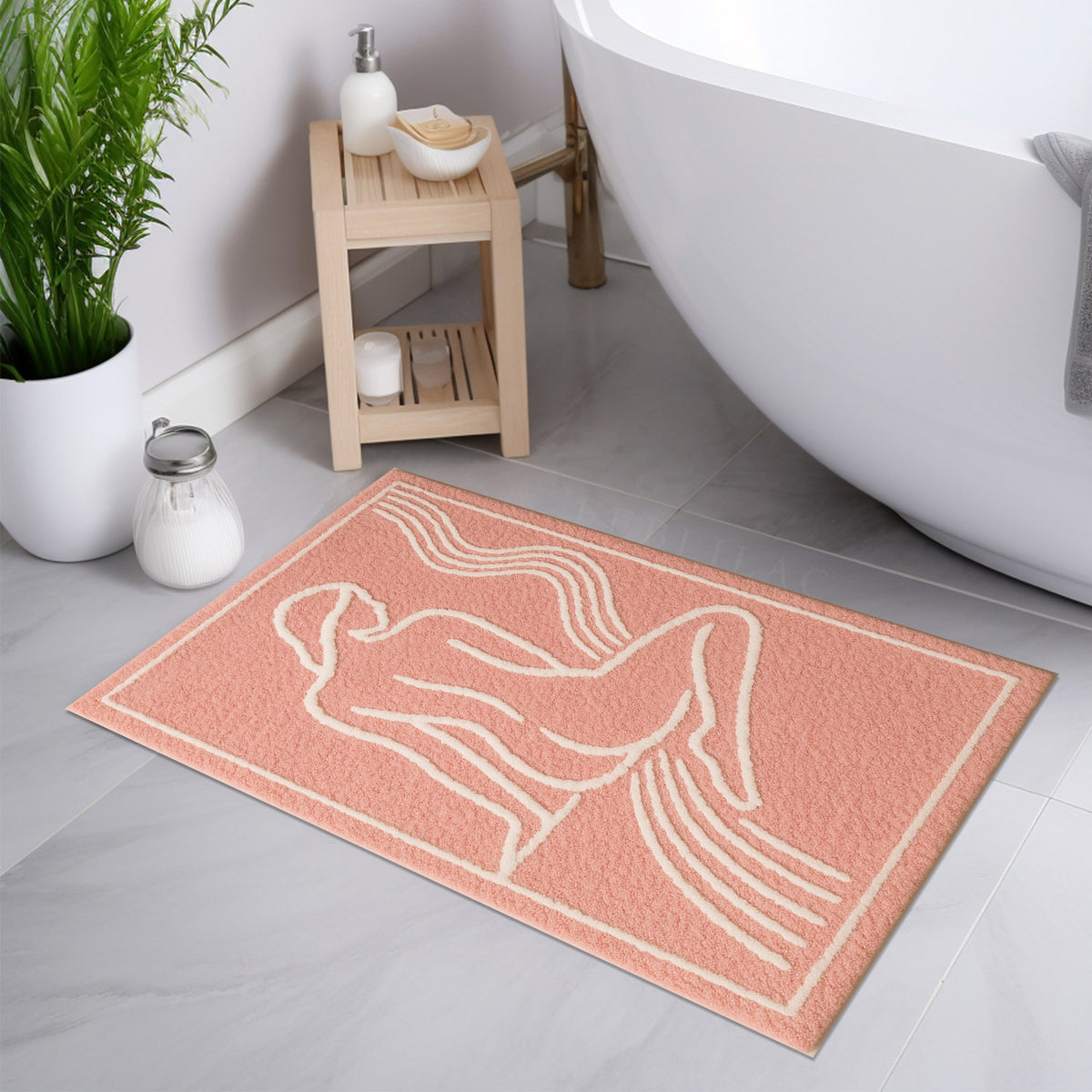 Feblilac Pink and White Nude Silhouette Tufted Bath Mat