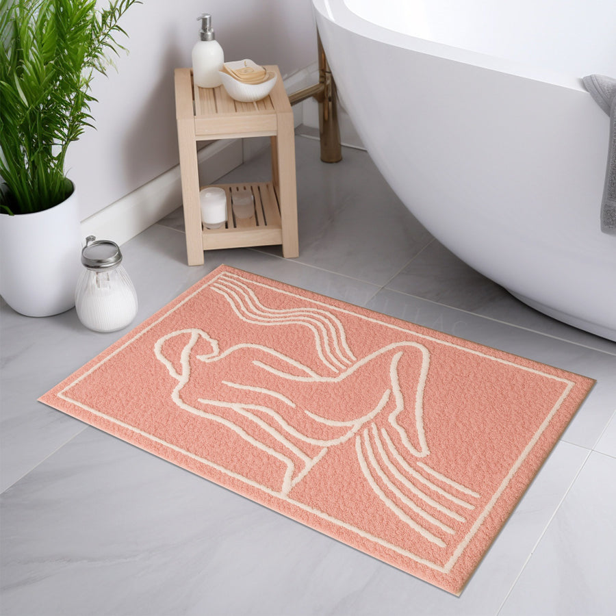 Feblilac Pink and White Nude Silhouette Tufted Bath Mat