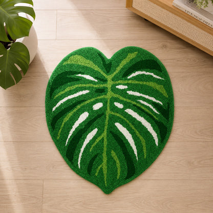 Feblilac Green Leaves Toilet Mat Tufted Bath Mat