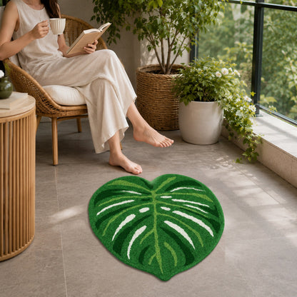 Feblilac Green Leaves Toilet Mat Tufted Bath Mat
