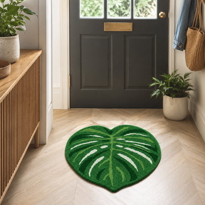 Feblilac Green Leaves Toilet Mat Tufted Bath Mat