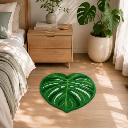 Feblilac Green Leaves Toilet Mat Tufted Bath Mat