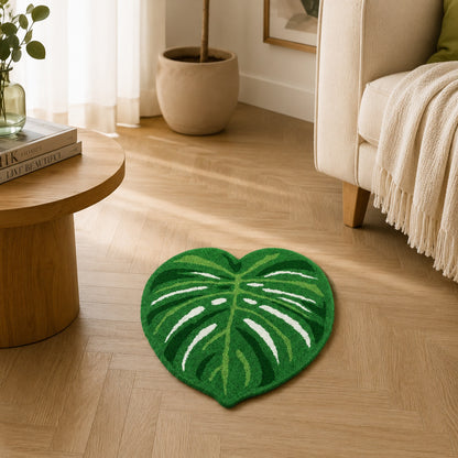 Feblilac Green Leaves Toilet Mat Tufted Bath Mat