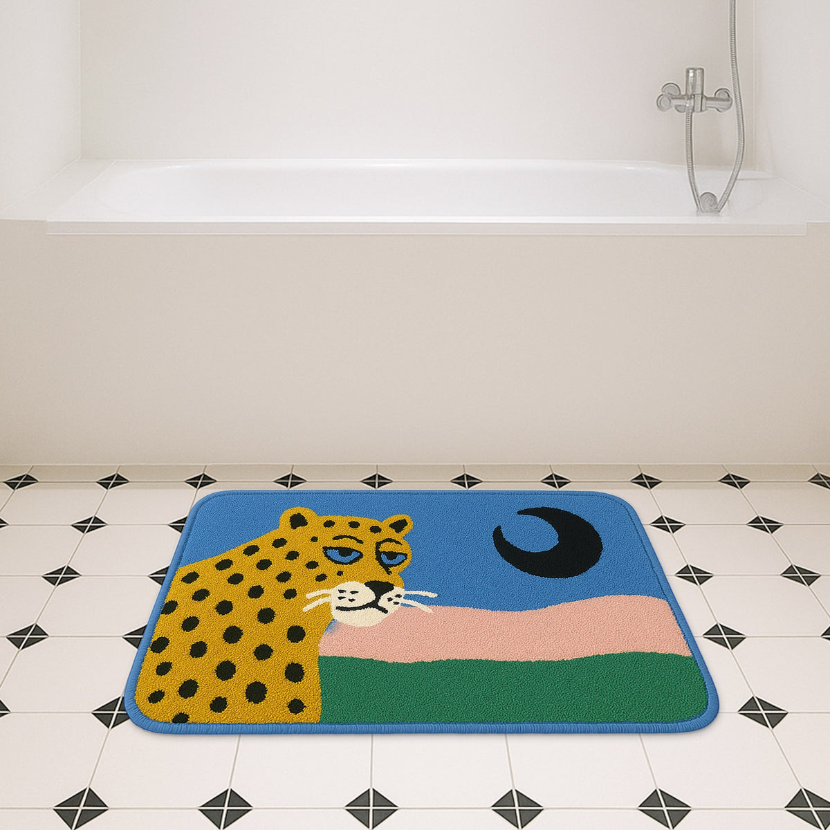 Feblilac Leopard and Moon Tufted Bath Mat