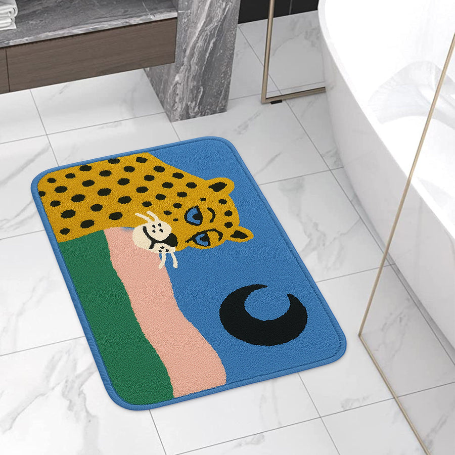 Feblilac Leopard and Moon Tufted Bath Mat