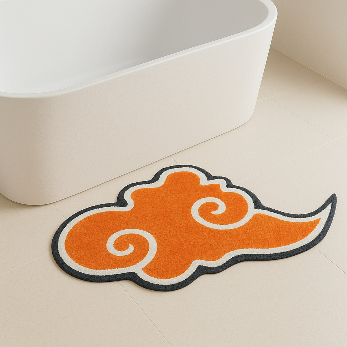 Feblilac Orange Auspicious Clouds Tufted Bath Mat