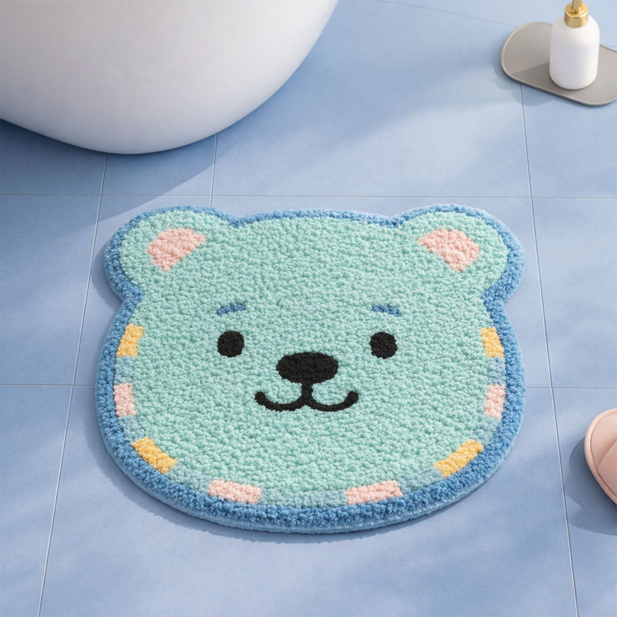 Feblilac Blue Bear Tufted Bath Mat