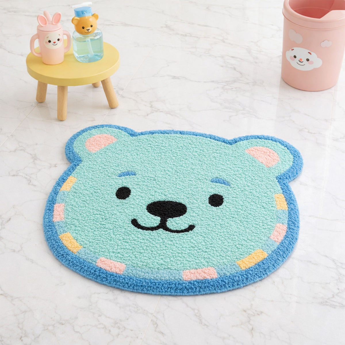 Feblilac Blue Bear Tufted Bath Mat