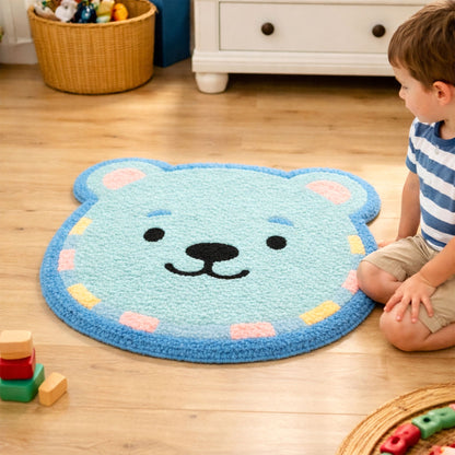 Feblilac Blue Bear Tufted Bath Mat