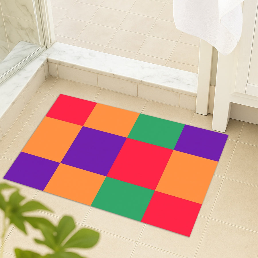 Feblilac Colorful Checkerboard Tufted Tufted Bath Mat