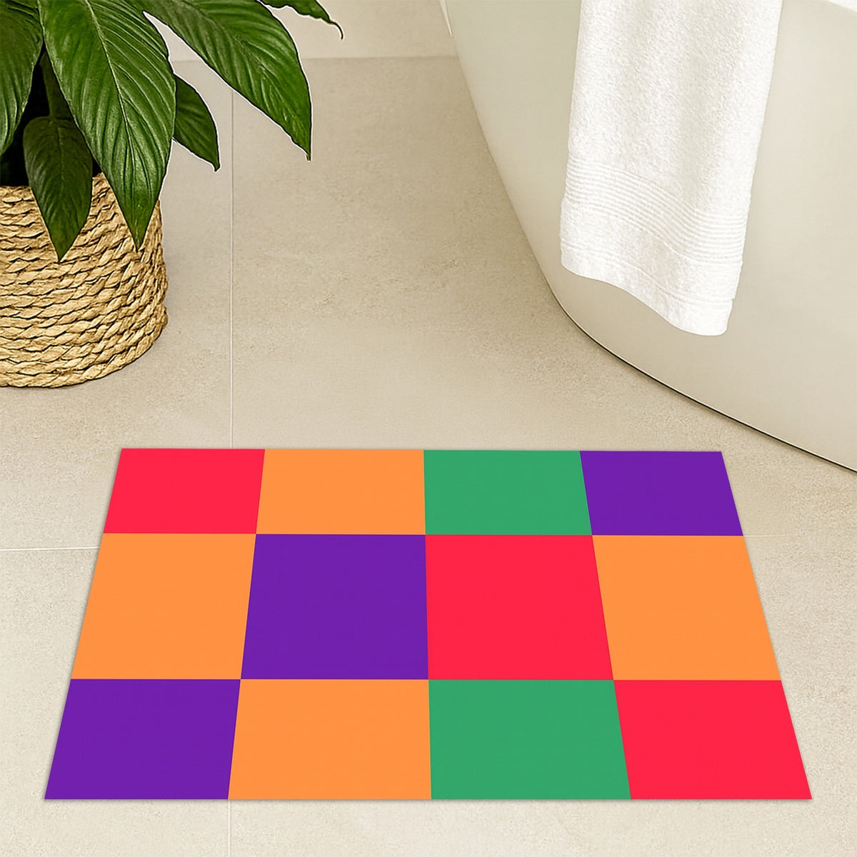 Feblilac Colorful Checkerboard Tufted Tufted Bath Mat