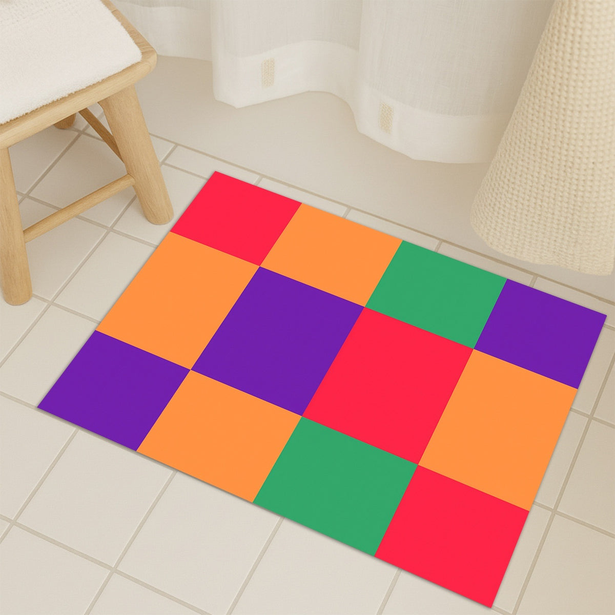 Feblilac Colorful Checkerboard Tufted Tufted Bath Mat