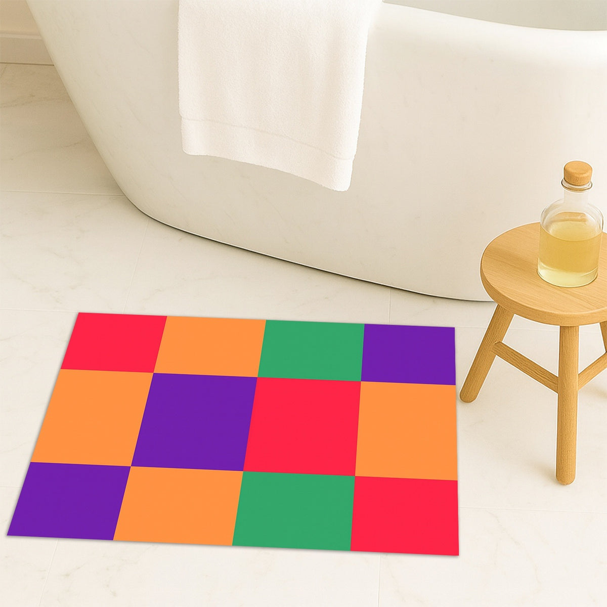 Feblilac Colorful Checkerboard Tufted Tufted Bath Mat