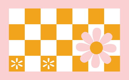 Feblilac Pink and Yellow Checkered Flowers Tufted Bath Mat