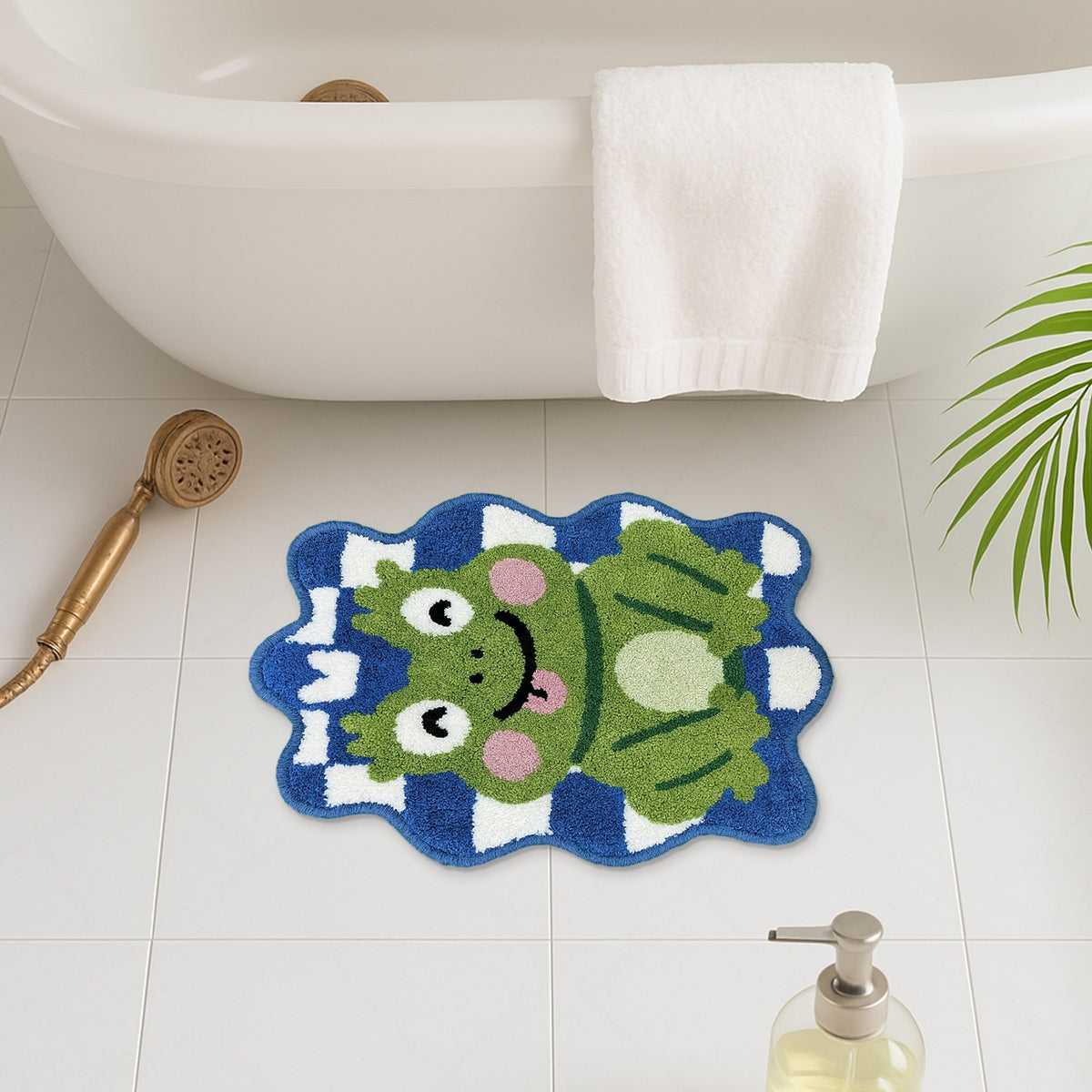 Feblilac Smiling Frog Tufted Bath Mat