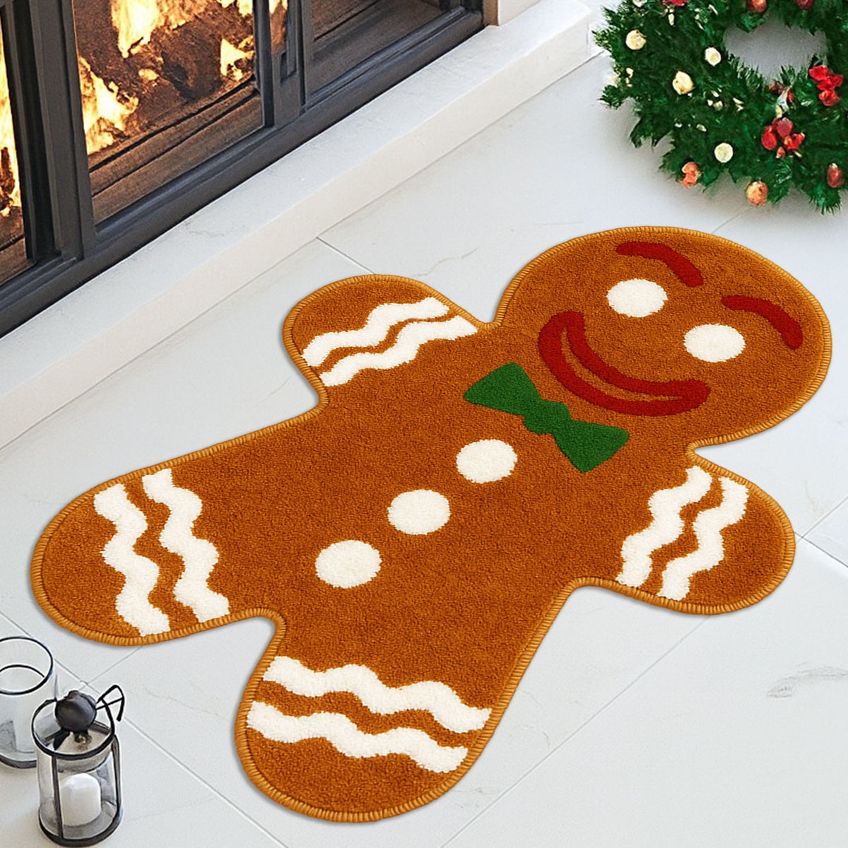 Feblilac Gingerbread Man Tufted Bath Mat