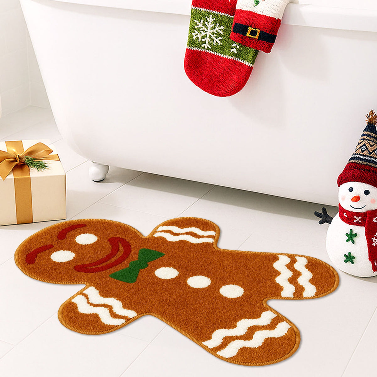 Feblilac Gingerbread Man Tufted Bath Mat
