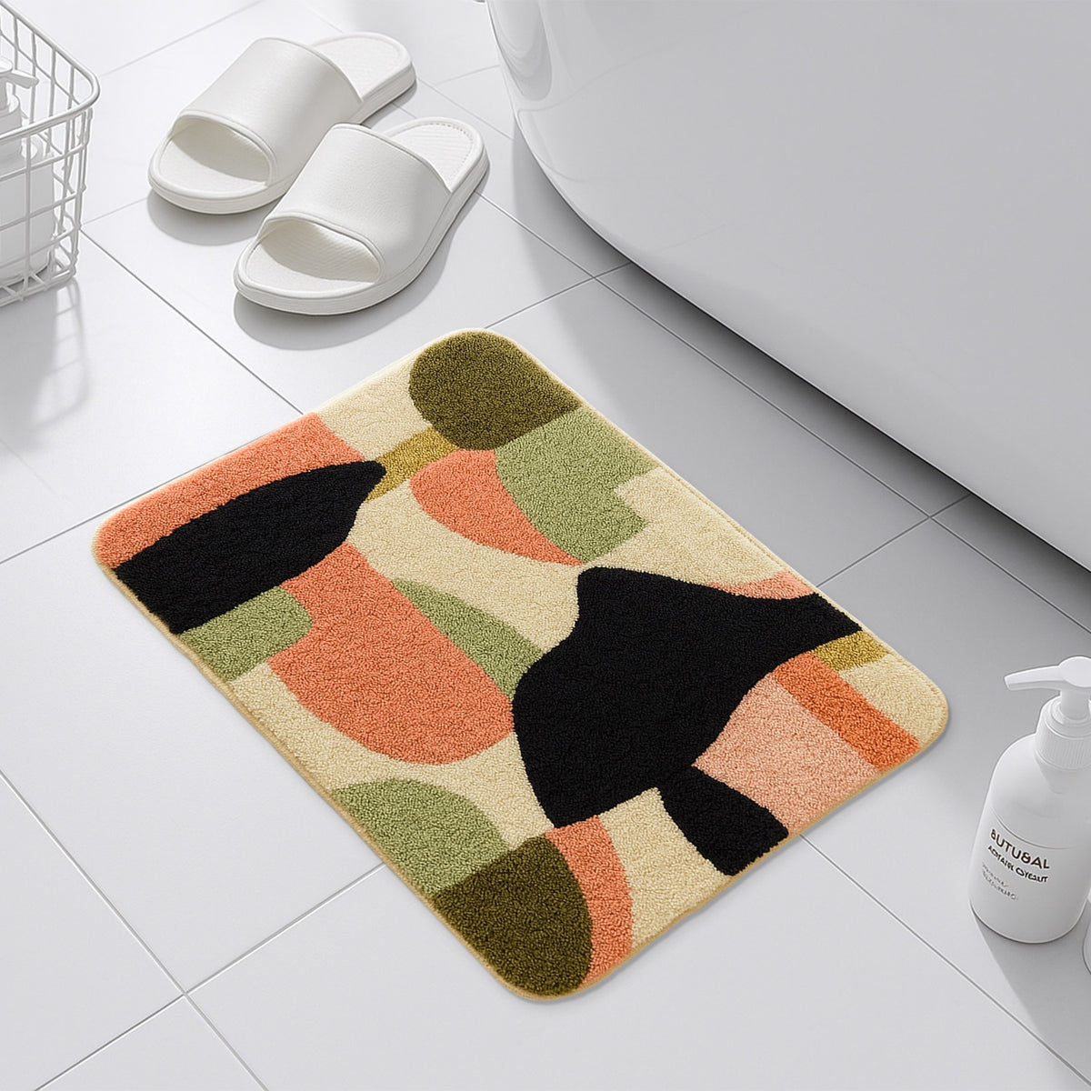 Feblilac Abstract Irregular Color Blocks Tufted Bath Mat