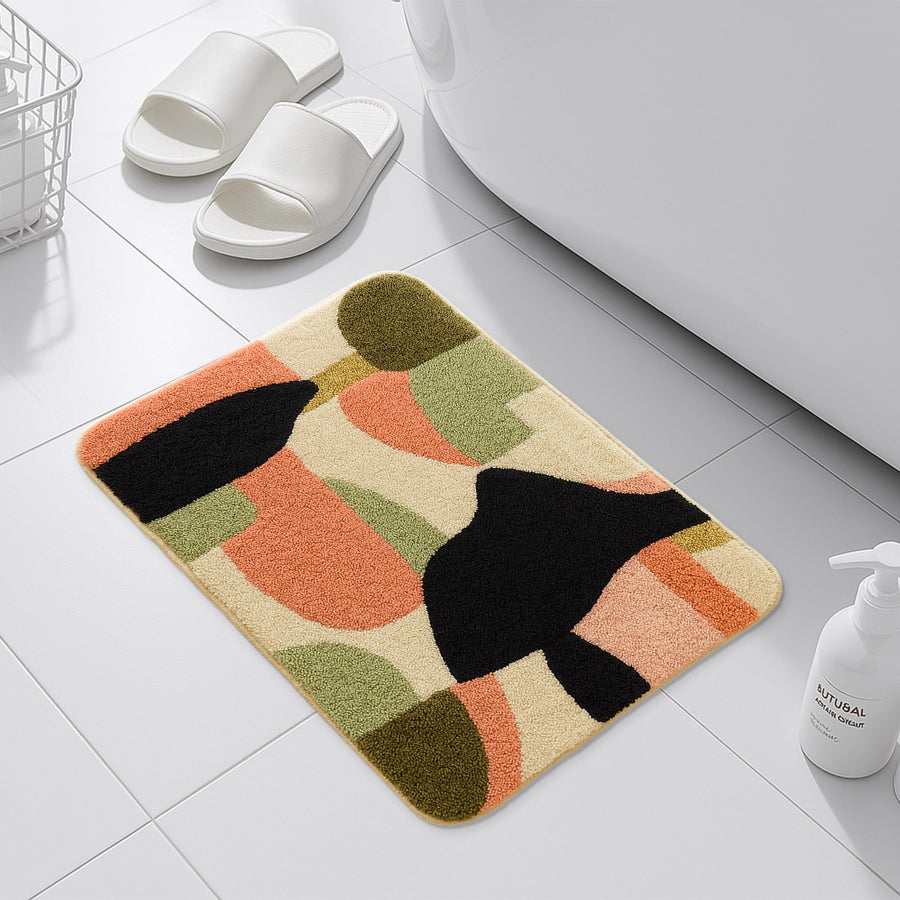 Feblilac Abstract Irregular Color Blocks Tufted Bath Mat