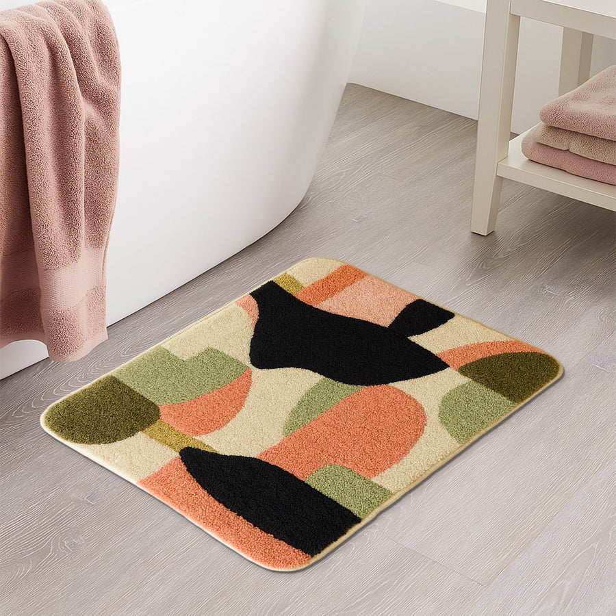 Feblilac Abstract Irregular Color Blocks Tufted Bath Mat