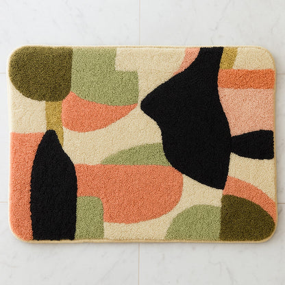 Feblilac Abstract Irregular Color Blocks Tufted Bath Mat