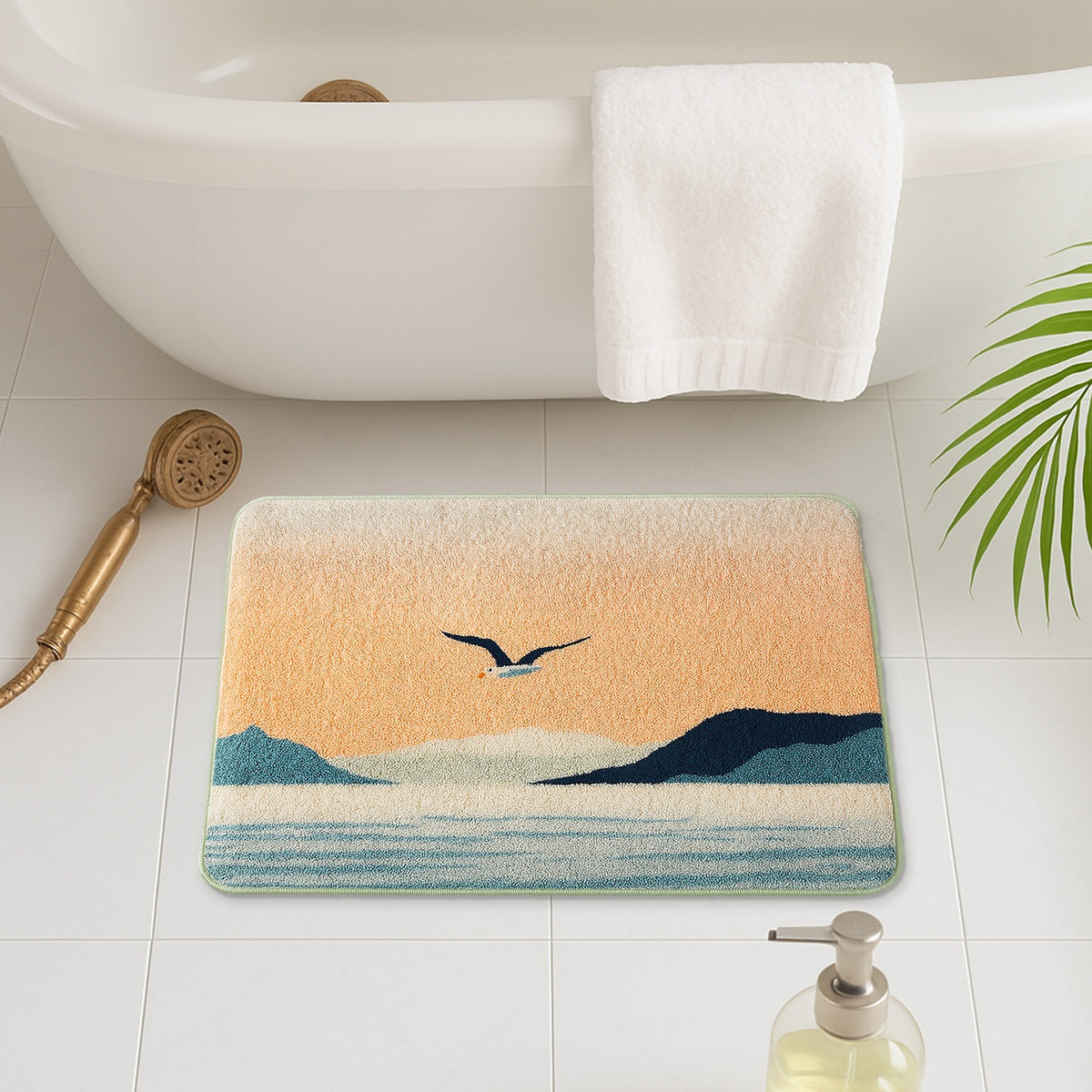 Feblilac Sunset Seagulls Tufted Bath Mat