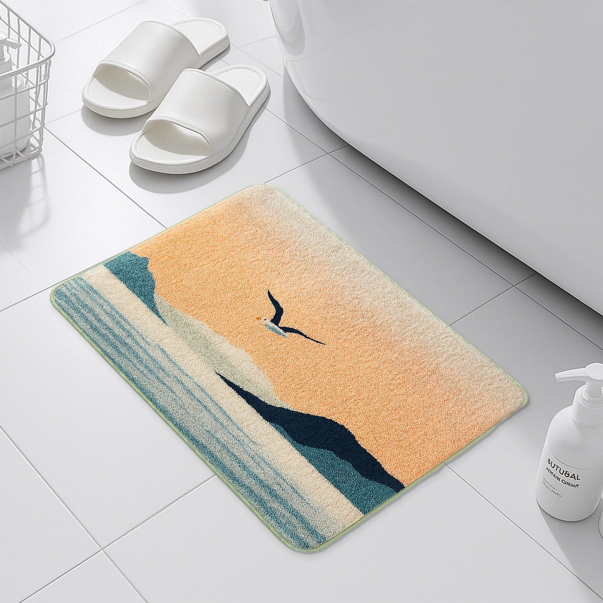 Feblilac Sunset Seagulls Tufted Bath Mat