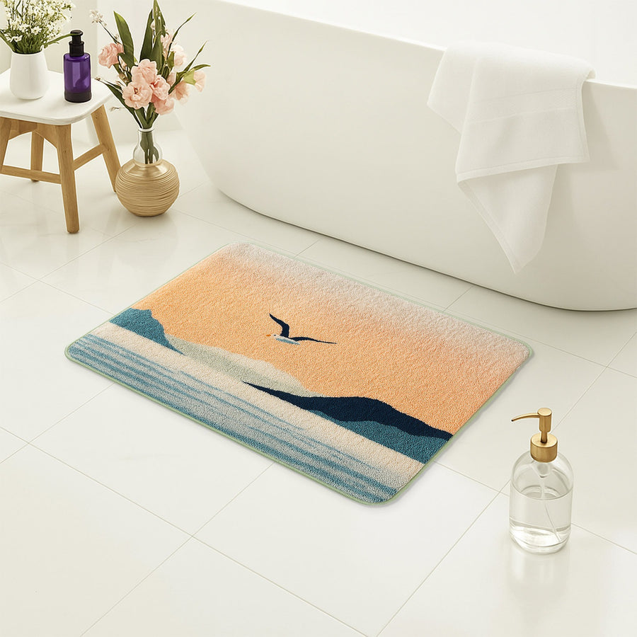 Feblilac Sunset Seagulls Tufted Bath Mat