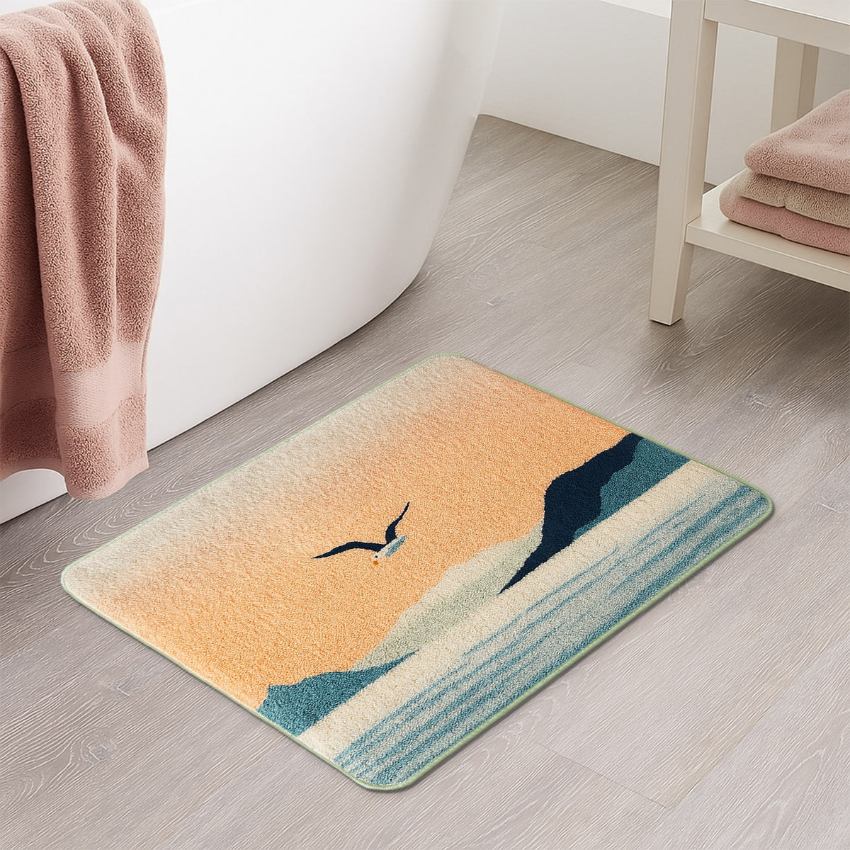 Feblilac Sunset Seagulls Tufted Bath Mat