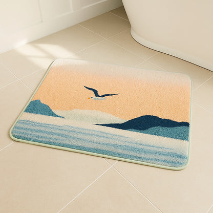 Feblilac Sunset Seagulls Tufted Bath Mat