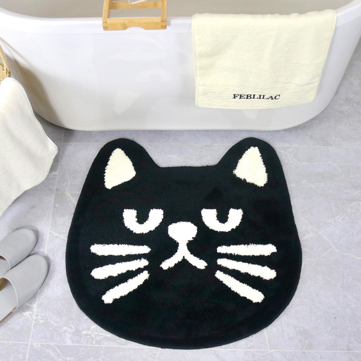Feblilac Cool Black Cat Tufted Bath Mat