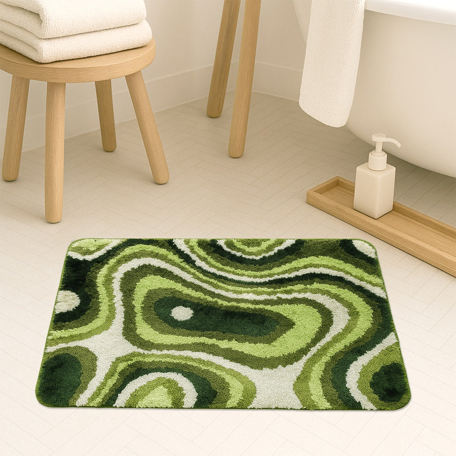 Feblilac Rectangular Green Dizzy Tufted Bath Mat