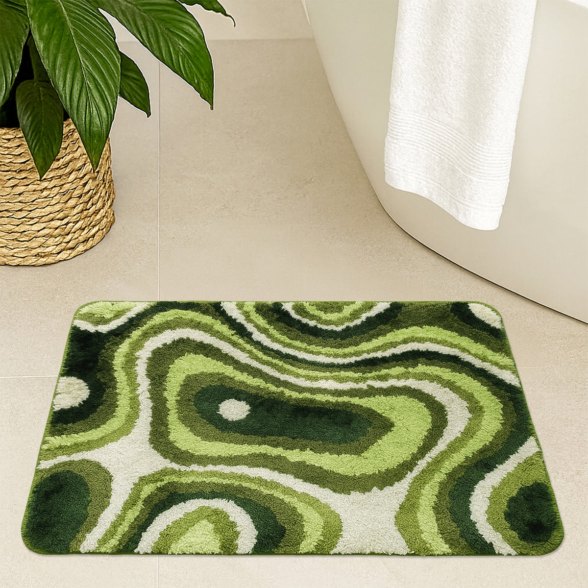 Feblilac Rectangular Green Dizzy Tufted Bath Mat