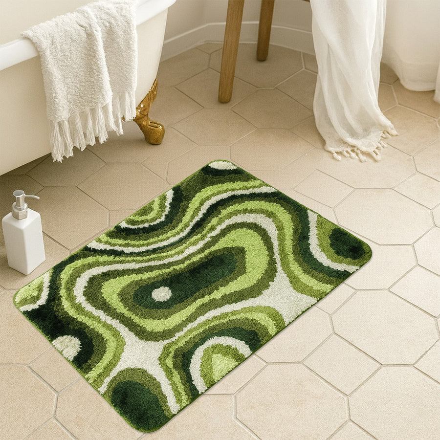 Feblilac Rectangular Green Dizzy Tufted Bath Mat